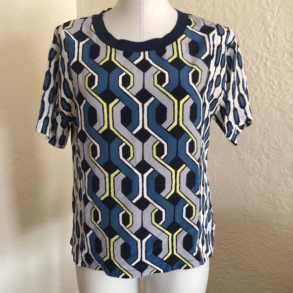 Trina Turk Tops - Trina Turk Silk Blue Yellow Geometric Patterned Top Shirt Blouse